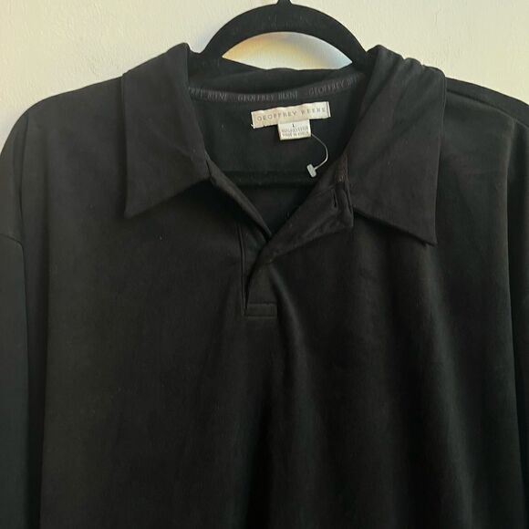 Geoffrey Beene Faux Suede Black Collared Long Sleeve Shirt - Large - Picture 3 of 7